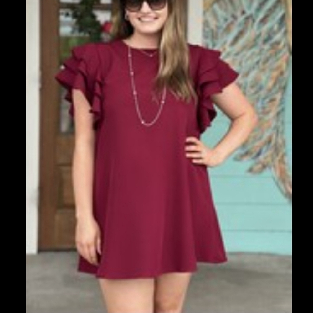 DB Moon Burgundy Ruffle Sleeve Dress size large